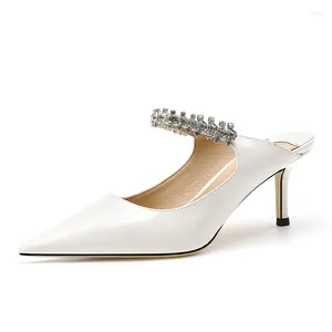 Тапочки со стразами, женские туфли-лодочки, однотонная цепочка, супер модные Zapatos Para Mujer, женская обувь на тонком высоком каблуке с острым носком, брендовая обувь