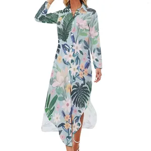 Casual Dresses Green Leaf Chiffon Dress Sexig V Neck Tropical Floral Pretty Womens Streetwear Birthday Present