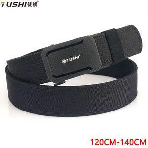 Bälten Tushi 140 cm Mens Military Belt Sturdy Nylon Metal Automatic Buckle Police Belt Tactical Outdoor Girl IPSC Tillbehör Q240401