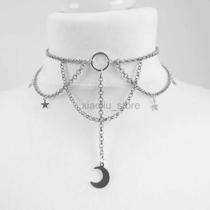 Colares de pingente Goth Dainty Chain Crescent Moon e Stars Gargantilha Colar de Bruxa Prata Cor Pingente Punk Jóias Mulheres Presente Moda Gótico Novo 240401