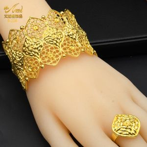 Bangles ANIID Dubai Gold Plated Cuff Bangles With Ring Nigerian Wedding Bridal Bangle Charm Bracelets Wholesale 2022 New Luxury Gifts