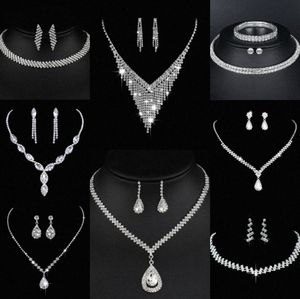 Värdebelt lab diamantsmycken Set Sterling Silver Wedding Halsbandörhängen för kvinnor Bridal Engagement Smyckesgåva M8AQ#