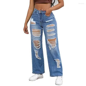 Women's Jeans Designer Women Streetwear Straight Pants Ripped Y2K High Waist Loose Wide Leg Summer Ladies Street Mom