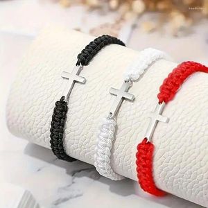 Charme pulseiras estilo minimalista mão-tecido cruz pingente decorativo corda de mão adequado para mulheres uso diário pulseira jóias presentes