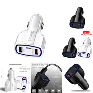 자동차 충전기 어댑터 QC 3.0 빠른 3 포트 7A/35W 담배 라이터 USB 타입 C 충전기 퀵 충전 듀얼 포트 LED 조명