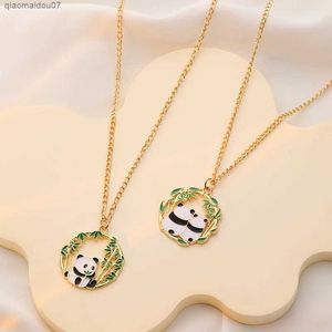 Pendant Necklaces Cute panda pendant necklace suitable for women cute animals panda bamboo amulet necklace jewelry DIY accessories childrens giftsL2404