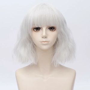 かつら30 Cシルバーホワイトカーリーショートヘアロリータ女性デイリーベーシック+かつらキャップコスプレウィッグ