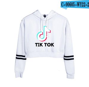 TIK TOK Crop Top Felpa con cappuccio Donna Ragazza Felpe corte Manica lunga Con cappuccio Harajuku Pullover Streetwear Adolescenti Top Sudadera Mujer 3574877