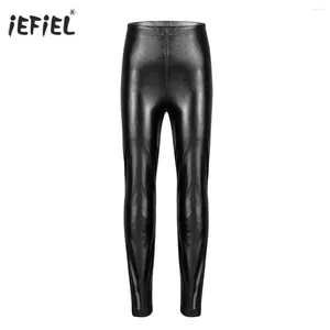 Pantaloni Ragazze Lucidi Metallizzati Skinny Tinta Unita Pantaloni a Matita Abbigliamento per Bambini Spettacoli di Danza Jazz Leggings Moda