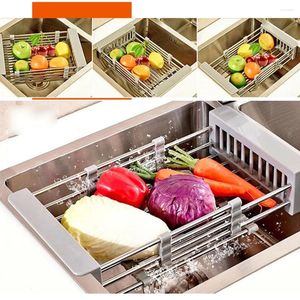 Kitchen Storage Draining Basket Rectangular Sink Dish Rack Practical Vegetable Bowl Fruits And Vegetables Stainless Steel