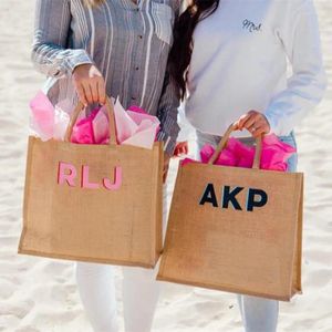 Present Wrap Custom Initials Jute CarryAll Beach Tygväskor med poolväska Anpassa brud eller namn toalettartiklar