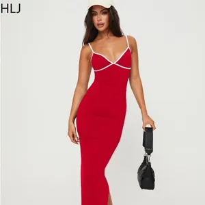 Casual Dresses HLJ Fashion Splice Slit Bodycon Suspenders klär kvinnor tunn remmar ärmlös rygglös smal vestidos sommarlov