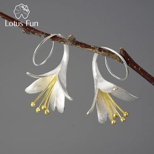 Lotus Fun, необычные большие элегантные модные висячие серьги с цветком для женщин, настоящее серебро 925 пробы, эффектные роскошные ювелирные украшения 240401