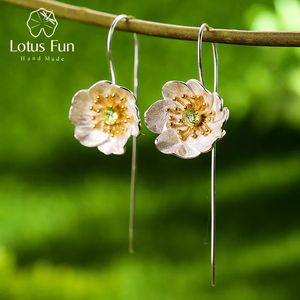 Lotus Fun Blooming Anemone Flower Dangle Earrings Real 925 Sterling Silver Handmade Designer Fine Jewelry for Women 240401
