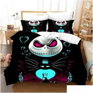 Set di biancheria da letto The Nightmare Before Christmas Set di bellezza di zucca 3D Piumino stampato in cartone animato Er Queen King Twin Drop Consegna personalizzata a casa G Dhc4Z