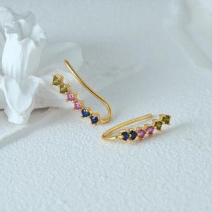 Hoop Earrings CANNER Fashion Single Row Colorful Zirconia Simple S925 Sterling Silver Ear Pin Female Little Fresh Style Jewelry Gift