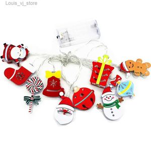 LED Strings New Santa Claus Snowman Light String Crutches Christmas Tree Socks Snowflake Decorative USB Set YQ240401