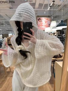 Hoodies das mulheres onalipa mohair moletom com capuz vento suave solto mangas compridas moda coreana fina sólida todo o jogo pulôver feminino