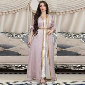 Ubranie etniczne Maroko błyszcząca satynowa sukienka muzułmańska 2 -częściowy zestaw luksusowy kaftans sukienki wieczorne kobiety Dubaj Turcja Islamska długa szata