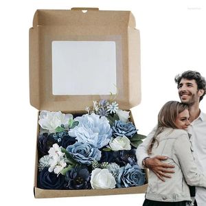 Dekorativa blommor bevarade gåva långvariga rosdekor rosor i en låda dammig blå faux bulkblomma