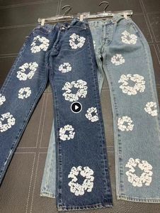 Designer-Jeans, Denim-Hosen, Blumendruck, lila Jeans, Shorts, Hosen, Streetwear, gerade, lässig, für Männer und Frauen, Hosen für Männer, Straße, Hip-Hop