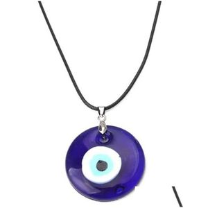 Pendant Necklaces 25Mm 30Mm 35Mm Glass Glazed Turkey Evil Eye Pendant Necklace Men Women Rope Chain Blue Devils Necklaces Jewelry Gift Dhxwt