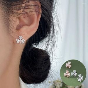 Stud Earrings 925 Sterling Silver Zircon Flower For Woman Girl Simple Lucky Plant Design Jewelry Party Gift Drop