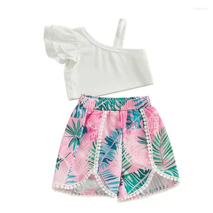 Kleidungssets Pudcoco geboren Baby Girl 2pcs Sommer-Outfit-Ärmel von One Schulter Tops Shorts Set Säuglingsstrandbekleidung 6m-4t