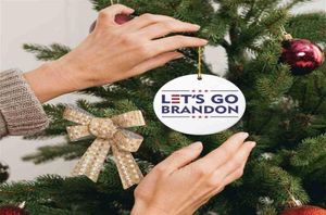 Let039s Go Brandon Ornamento de árvore de Natal de madeira para casa interior Quarto US Biden Pingente Caixas de presente de árvore de Natal Parcel Hangtag Tag Par8783879