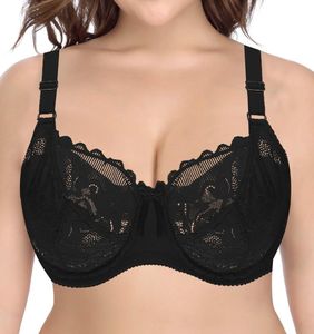 Nowe biustonosze z siatkami dla kobiet koronkowe hafty bralette fe sexy bielizna kwiat 36dd 38dd 40dd 42dd 44dd 46dd 6 kolorów LJ24729322