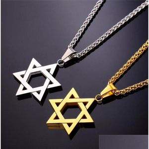 Pendant Necklaces Collare Magen Star Of David Israel Chain Necklace Women Stainless Steel Judaica Gold Black Color Jewish Men Jewelr Dhge5