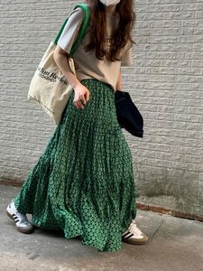 Юбки Korobov, зеленая цветочная юбка для женщин, стильная юбка с эластичной резинкой на талии, складное дизайнерское длинное платье, винтажная мода, Faldas Para Mujeres