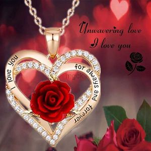 Pendant Necklaces Fashion Income Rose Flower Pendant Necklace Anniversary Party Accessories Birthday Mothers Day Jewelry Gifts Mom Ladies Girls 240330