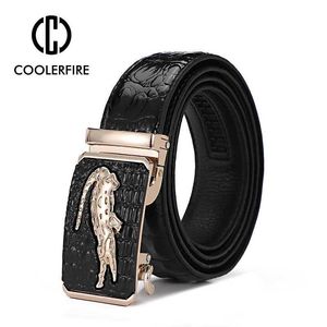 Belts Mens real leather belt with crocodile pattern automatic buckle mens brand luxury high-quality business belt Q240401