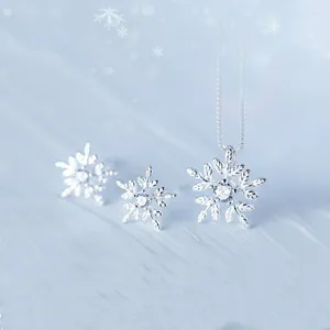 Necklace Earrings Set Fashion 925 Sterling Silver Snowflake Stud Christmas Jewelry Accessories Cubic Zironia Party Gifts