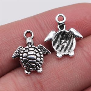 Ciondoli 200 pezzi Charms Wholesale Sea Turtle Antique Silver Color Leale Gioielli fai -da -te che producono accessori 14x16mm