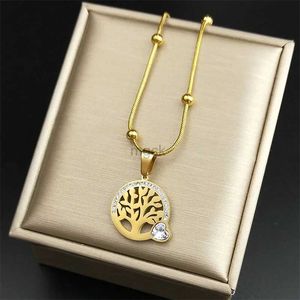 Pendant Necklaces Luxury Heart Tree of Life Crystal Necklace for Women Stainless Steel Gold Color Clavicle Chain Necklace Wedding Jewelry NZZZ66 240330
