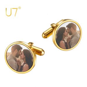 U7 Individuelle Manschettenknöpfe für den Mann, Ihr Po-Bild, Hochzeitstag, Geburtstagsgeschenk, Edelstahl-Manschettenknöpfe, personalisierter Schmuck 240320