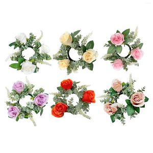 Decorative Flowers Candle Rings Wreaths 8.7" Flower Garland Mini Artificial Wreath