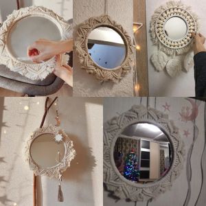 Boho Rame Round Decorative Mirrors Aesthetic Decor Hanging Wall Mirror For Bedroom Living Room House Decorations