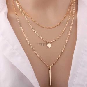 Pendant Necklaces European And American Fashion Jewelry New Copper Bead Chain Sequin Metal Strip Necklace Multi-layer Round 1 Word Long Necklace 240330
