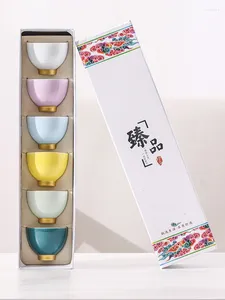 Set da tè 6 pezzi / set Tazza da tè in ceramica cinese Smalto traslucido a 6 colori KungFu Teaset Piccola ciotola in porcellana Accessori Articoli per bevande e tè
