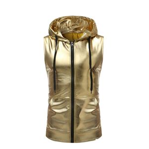 Mens T-Shirts Hipster Metallic Zip Up Sleeveless Hooded Vest T Shirt With Kangaroo Pocket Hip Hop Hoodie Tank Drop Delivery Apparel Cl Dhmb1