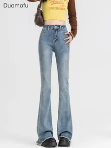 Damenjeans Duomofu Retro Blau Elastische Hohe Taille Chicly Flare Frauen Frühling Gewaschen Mode Voller Länge Einfacher Reißverschluss Weiblich