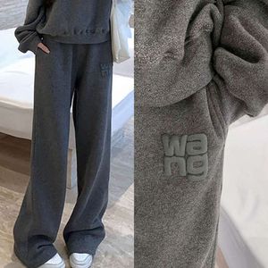 Dawang New Fine Flash Series 2024 Spring New Letter Loose and Versatile Dark Grey Guard Pants Casual Pants with Plush Sports Guard Pants