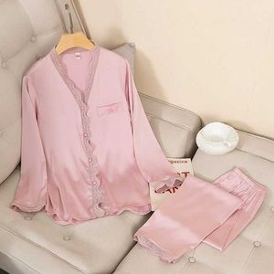 I8ey Sexy PaJamas Casual Pajamas Set Satin Seksowne kobiety 2 sztuki śpiąca jedwabista piżama leżak solidne nocne sprężyste koszulki szlafroki 2404101