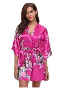 Esu8 sexig pyjamas satin siden kvinnor bröllop bridemaid mantel sexig kran tryck badrock kort lång kimono nattklänning mantel modeklänning klänning kvinnlig 2404101