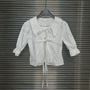 Damen-Blusen, Sommer-Mädchen-Fliege-Hemden, Baumwolle, Puffärmel, weiß, niedliche kurze Blusen