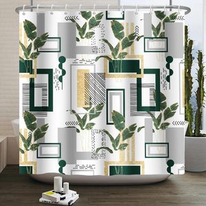 Shower Curtains Modern Creative Geometric Curtain Green Simple Frame Print Bath Waterproof Polyester Fabric Home Decor With Hooks