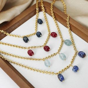Hänge halsband rostfritt stål estetiskt halsband för kvinnor röd blå agat nackkedja kvinnlig guldplatta smycken grossist
